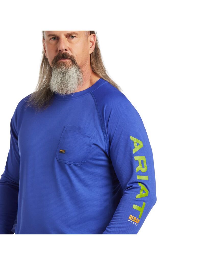 Ariat Rebar Heat Fighter T-Shirt Royal Blue | KXOSMU-547