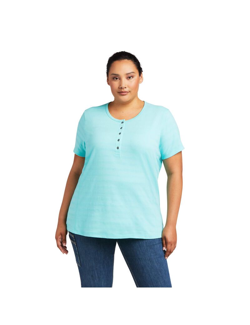 Ariat Rebar Henley T-Shirt Aqua Sky | GJPAWY-069