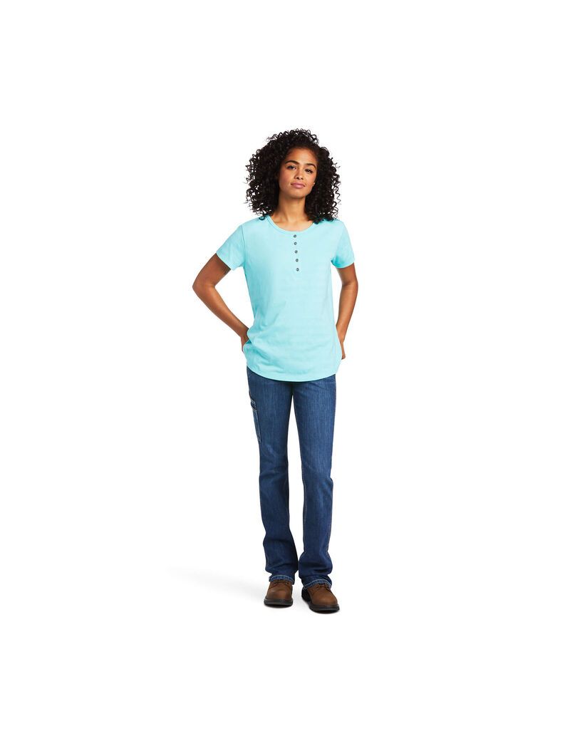 Ariat Rebar Henley T-Shirt Aqua Sky | GJPAWY-069