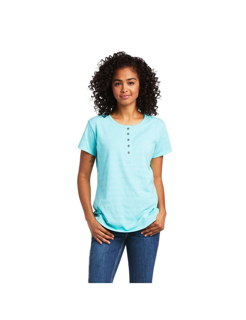 Ariat Rebar Henley T-Shirt Aqua Sky | GJPAWY-069