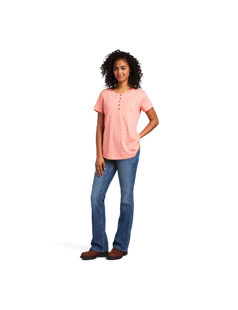 Ariat Rebar Henley T-Shirt Summer Melon | GBKTRU-812