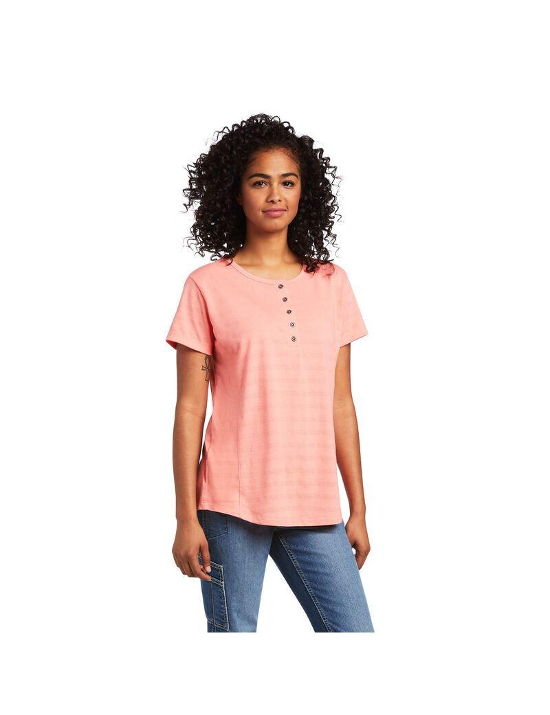 Ariat Rebar Henley T-Shirt Summer Melon | GBKTRU-812