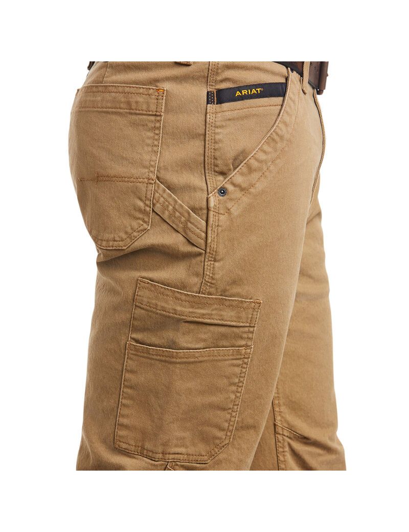 Ariat Rebar M4 Relaxed DuraStretch Washed Twill Dungaree Boot Cut Pant Field Khaki | CKOXHP-735