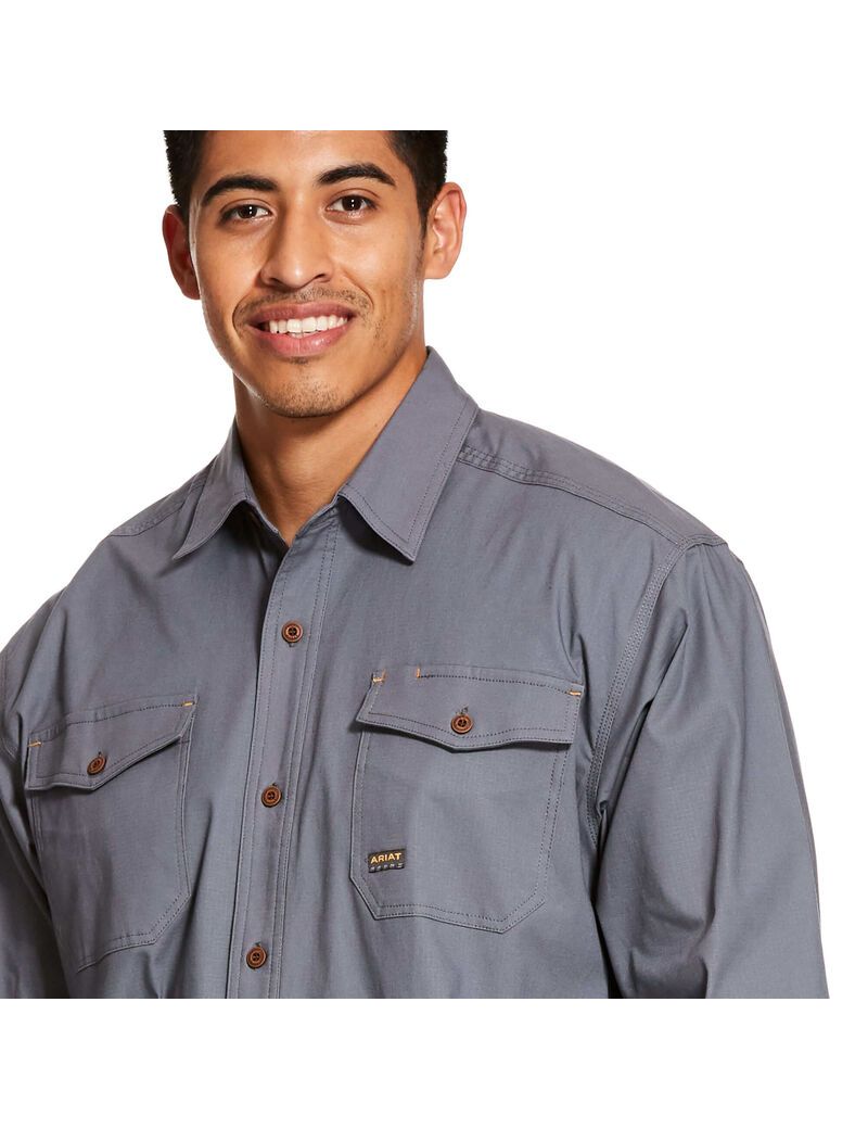 Ariat Rebar Made Tough DuraStretch Work Shirt Steel | BTHLES-127