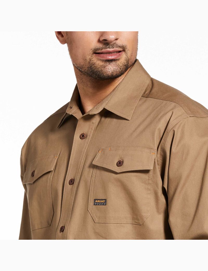 Ariat Rebar Made Tough DuraStretch Work Shirt Khaki | TGJXQO-630