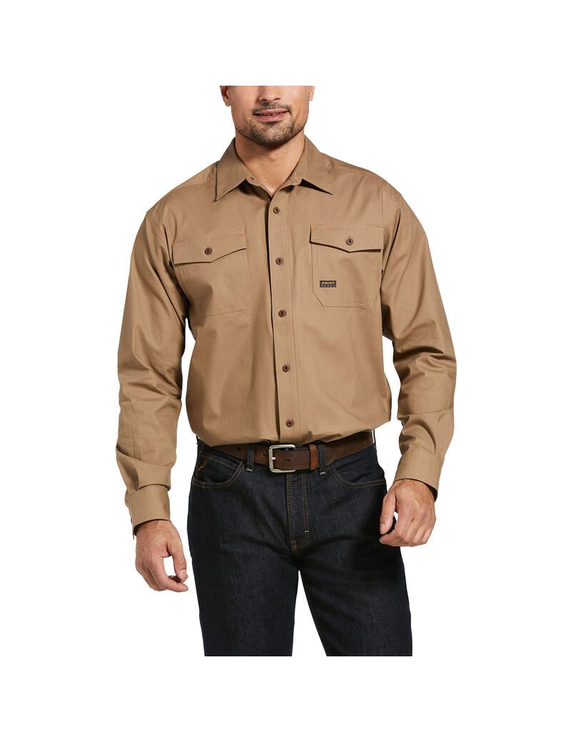 Ariat Rebar Made Tough DuraStretch Work Shirt Khaki | TGJXQO-630