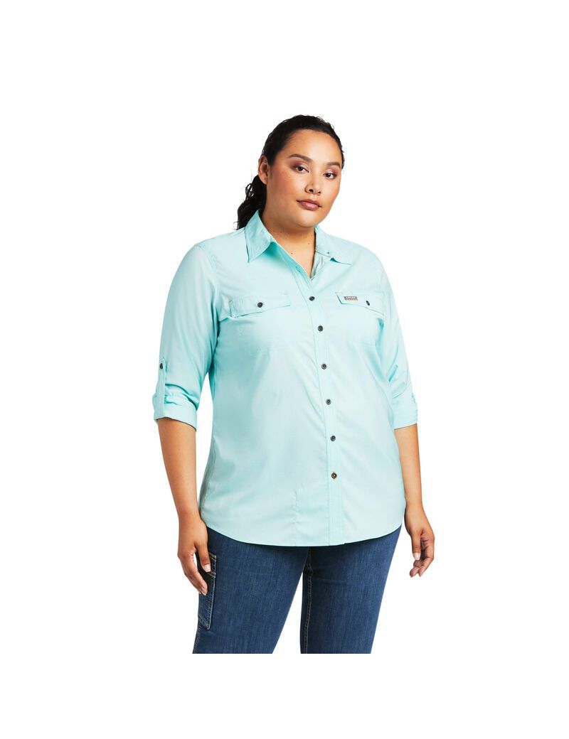 Ariat Rebar Made Tough VentTEK DuraStretch Work Shirt Aqua Sky Heather | PEWYFV-793