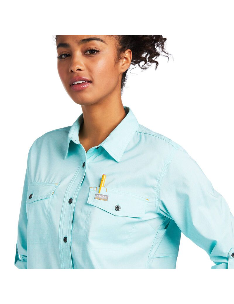 Ariat Rebar Made Tough VentTEK DuraStretch Work Shirt Aqua Sky Heather | PEWYFV-793