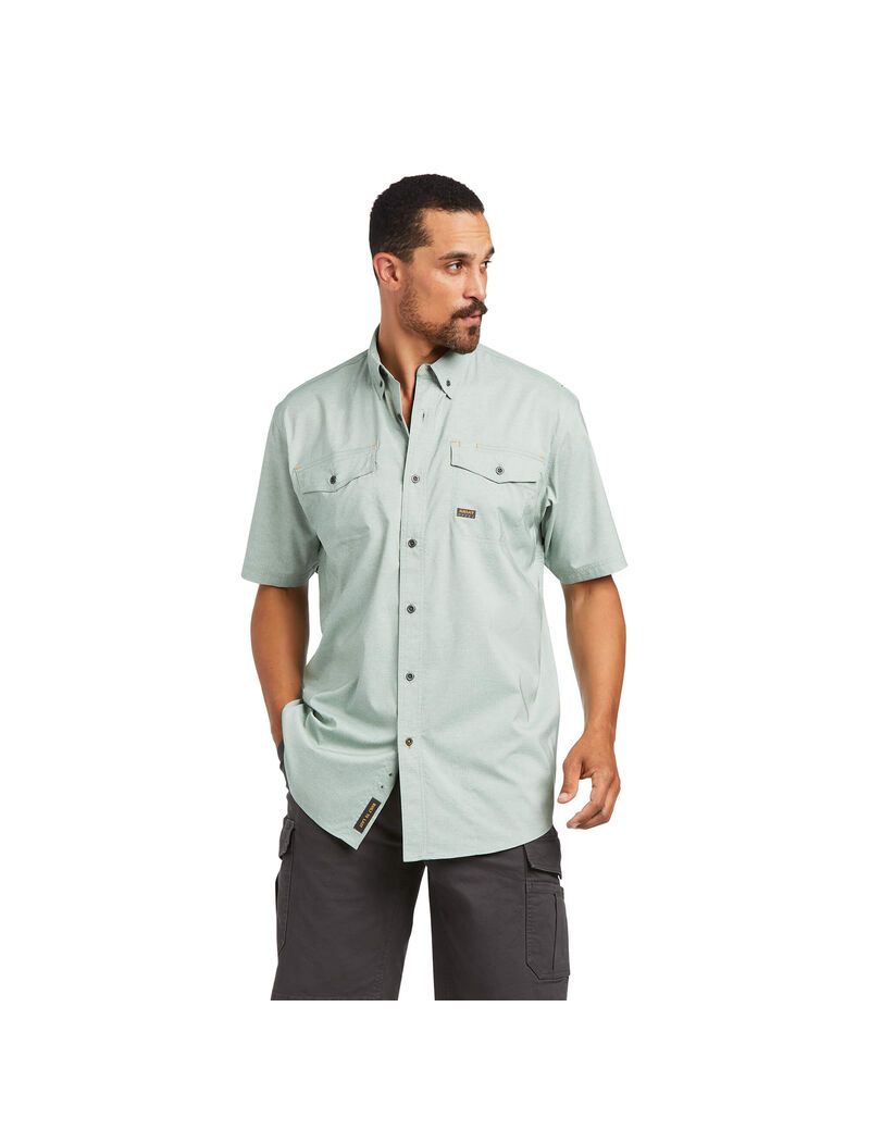 Ariat Rebar Made Tough VentTEK DuraStretch Work Shirt Green Bay Heather | QWMZLS-628