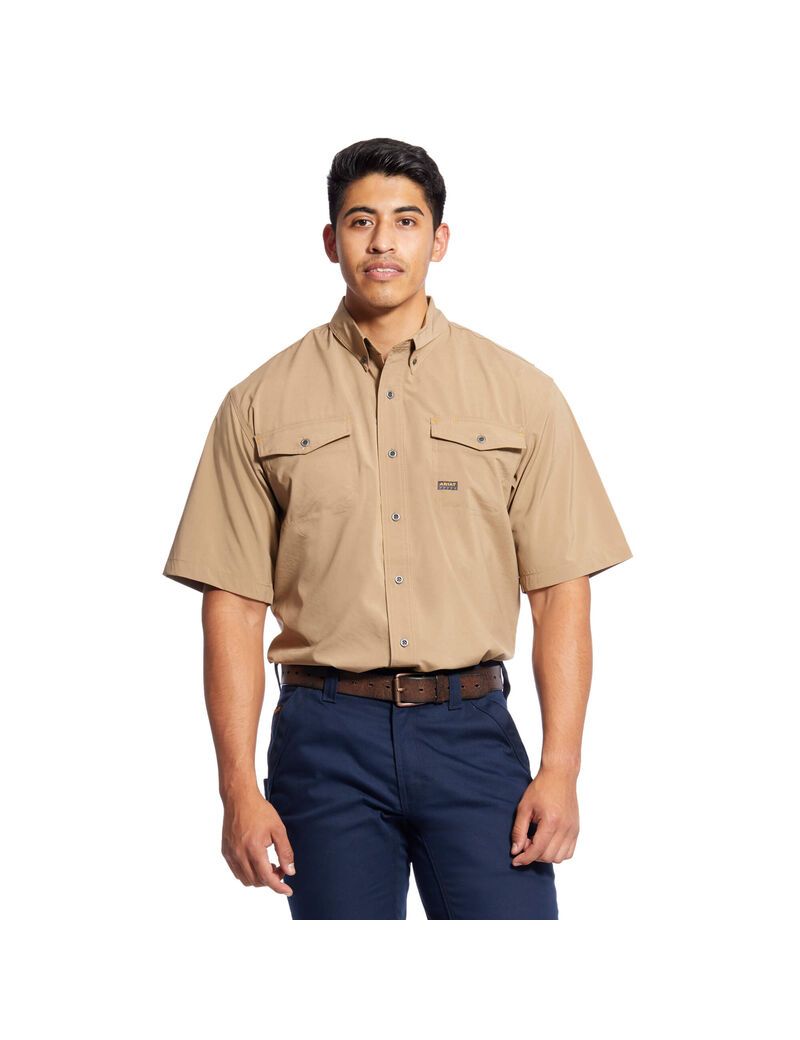 Ariat Rebar Made Tough VentTEK DuraStretch Work Shirt Khaki | YTLOMD-861