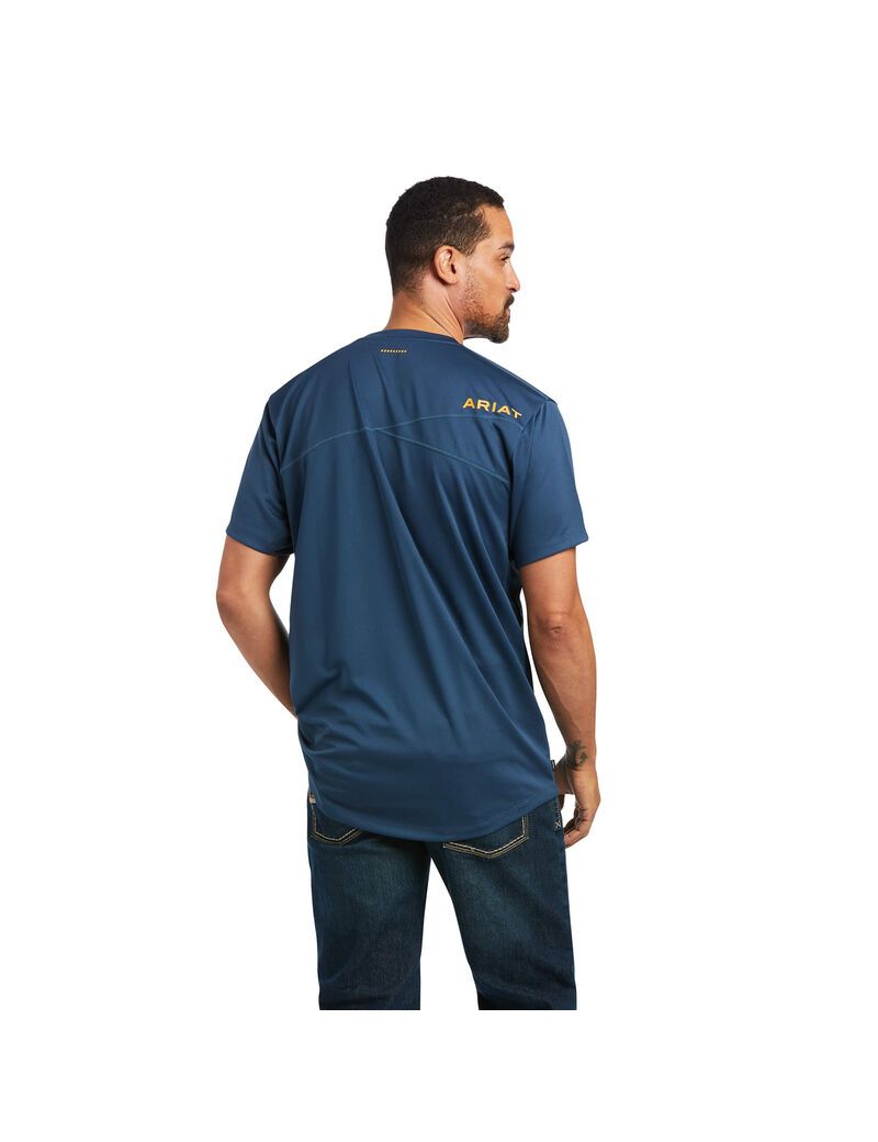 Ariat Rebar Polartec Elite All Season T-Shirt Blue Pine | CGZWDS-716