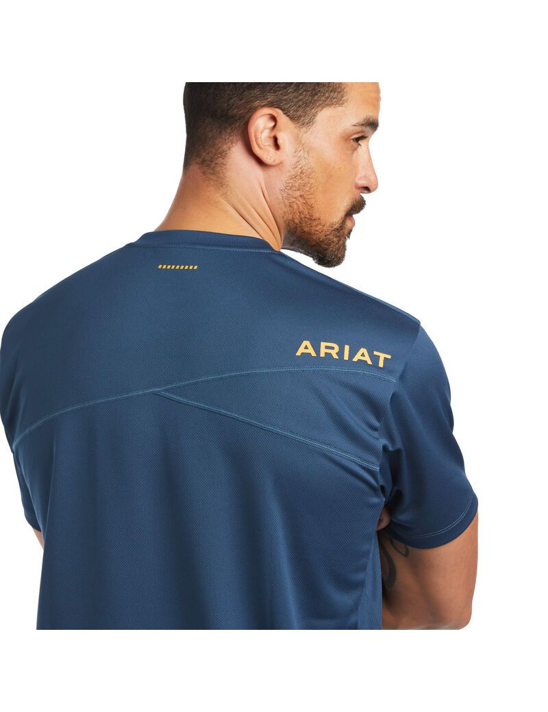 Ariat Rebar Polartec Elite All Season T-Shirt Blue Pine | CGZWDS-716