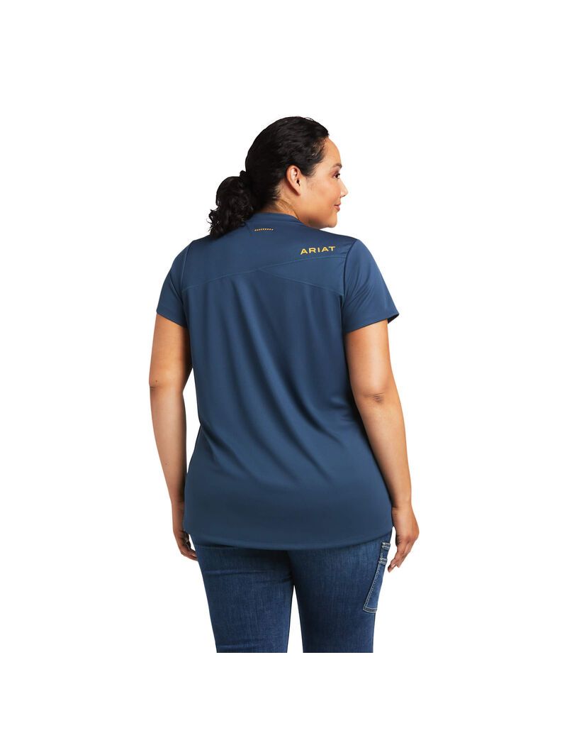 Ariat Rebar Polartec Elite All Season T-Shirt Blue Pine | MSEZIV-684