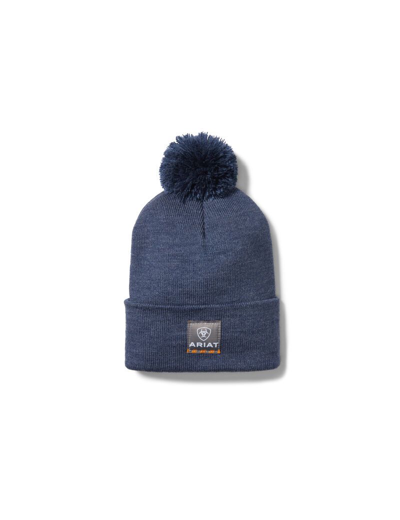 Ariat Rebar Pom Beanie Denim Heather | VZMEGO-974