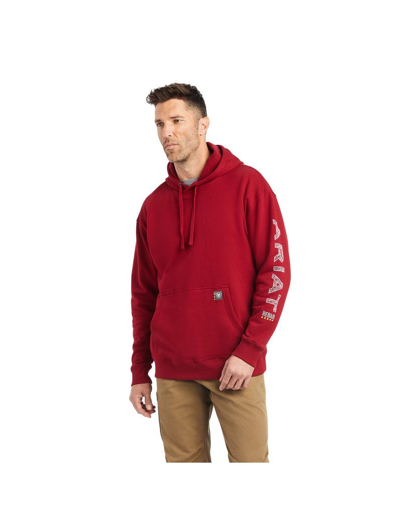 Ariat Rebar Roughneck Pullover Hoodie Rio Red | RUMOTB-738