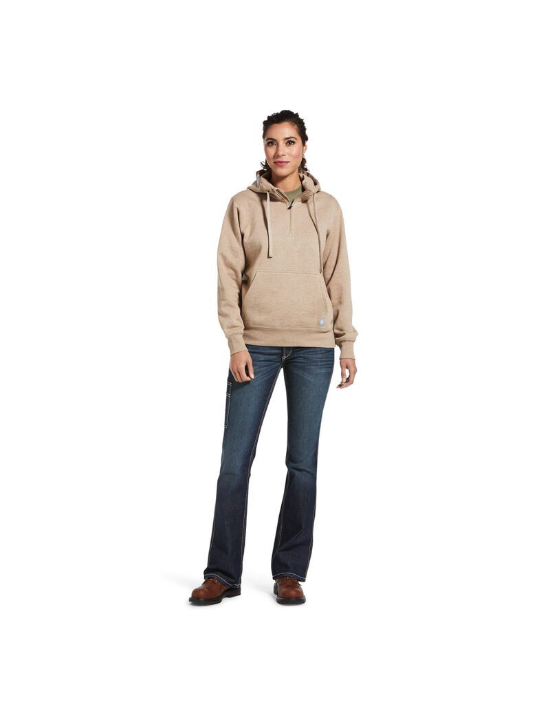 Ariat Rebar Skill Set 1/2 Zip Hoodie Dark Oatmeal Heather | HLQAUG-890