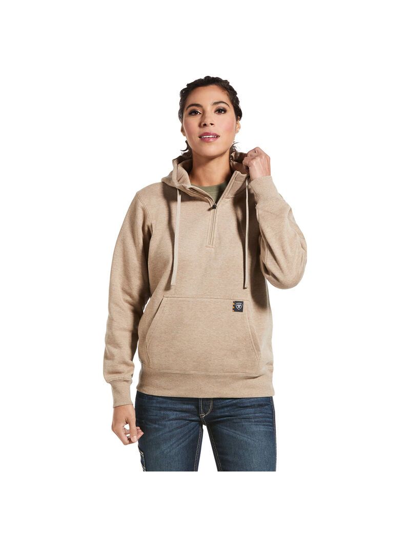 Ariat Rebar Skill Set 1/2 Zip Hoodie Dark Oatmeal Heather | HLQAUG-890