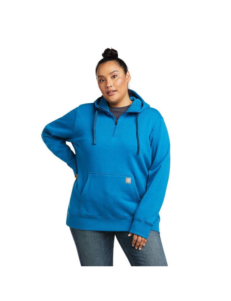 Ariat Rebar Skill Set 1/2 Zip Hoodie Mykonos Blue | TMBHGY-380