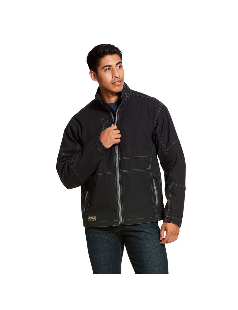 Ariat Rebar Stretch Canvas Softshell Jacket Black | NROMHS-412