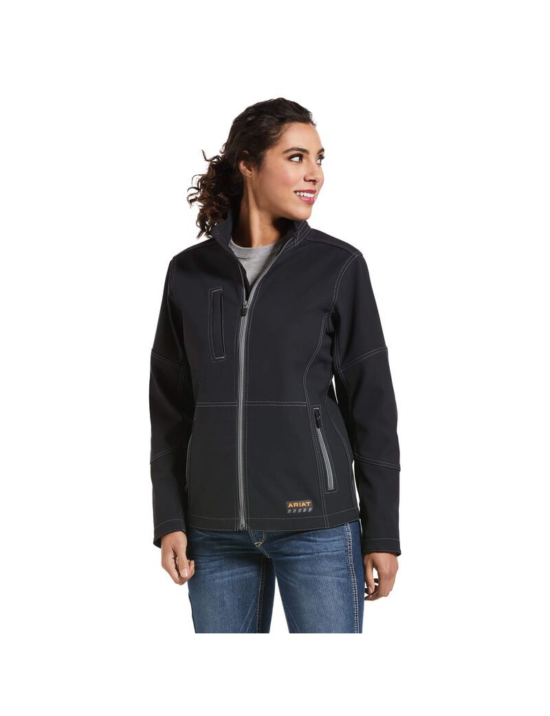 Ariat Rebar Stretch Canvas Softshell Jacket Black | ZGQNFU-539