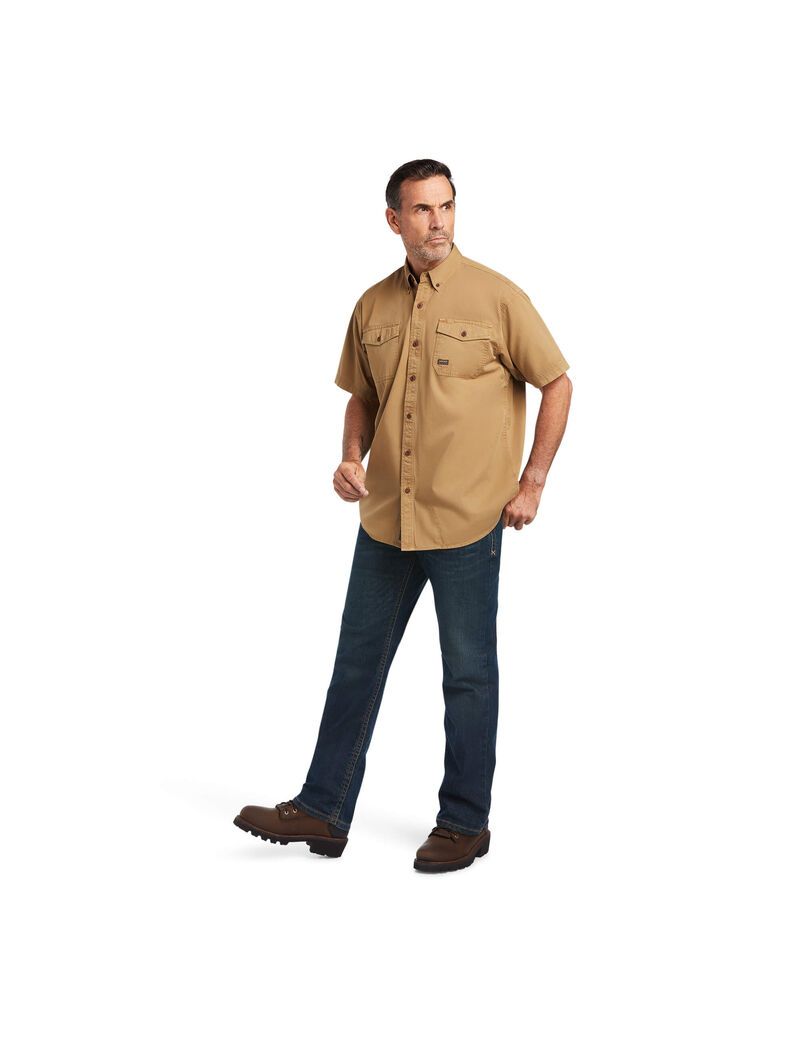 Ariat Rebar Washed Twill Work Shirt Khaki | EHIFMA-380