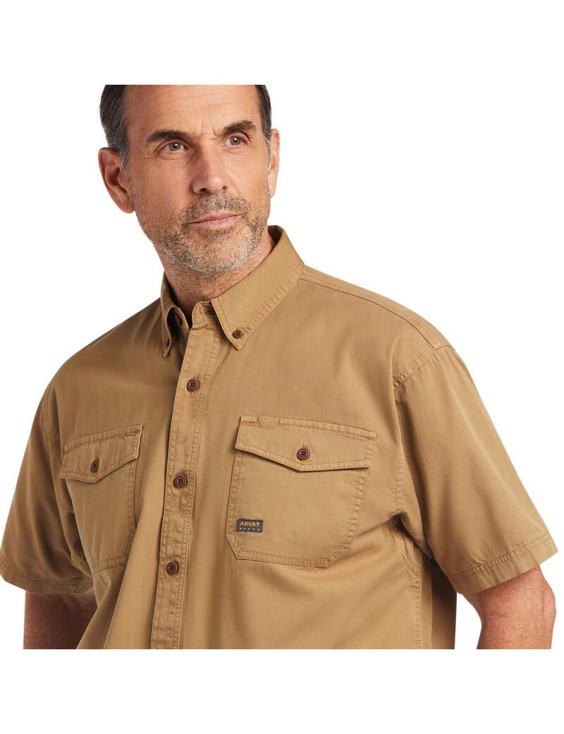 Ariat Rebar Washed Twill Work Shirt Khaki | EHIFMA-380