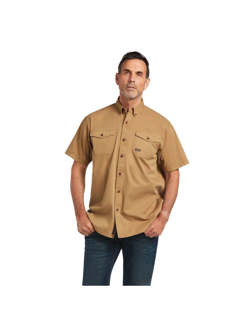 Ariat Rebar Washed Twill Work Shirt Khaki | EHIFMA-380