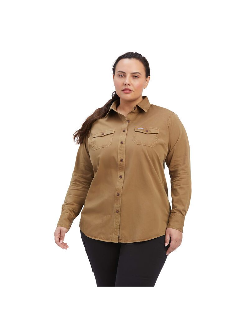 Ariat Rebar Washed Twill Work Shirt Khaki | SOUCDG-957