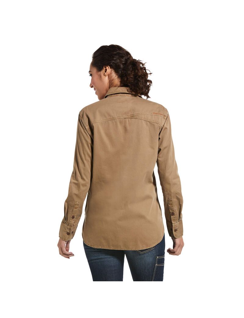 Ariat Rebar Washed Twill Work Shirt Khaki | SOUCDG-957