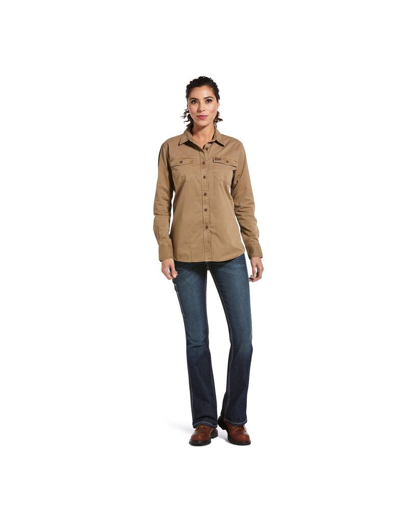 Ariat Rebar Washed Twill Work Shirt Khaki | SOUCDG-957