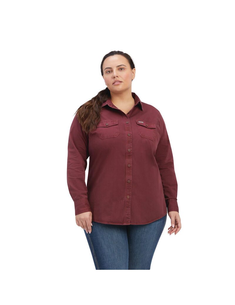 Ariat Rebar Washed Twill Work Shirt Port | QLEHSJ-439