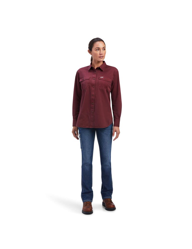 Ariat Rebar Washed Twill Work Shirt Port | QLEHSJ-439