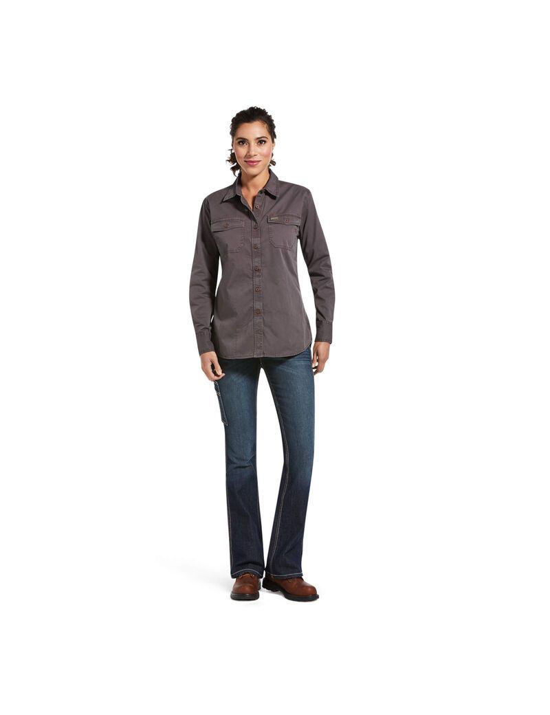 Ariat Rebar Washed Twill Work Shirt Rebar Grey | JOGIQY-462