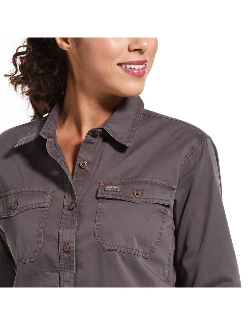 Ariat Rebar Washed Twill Work Shirt Rebar Grey | JOGIQY-462