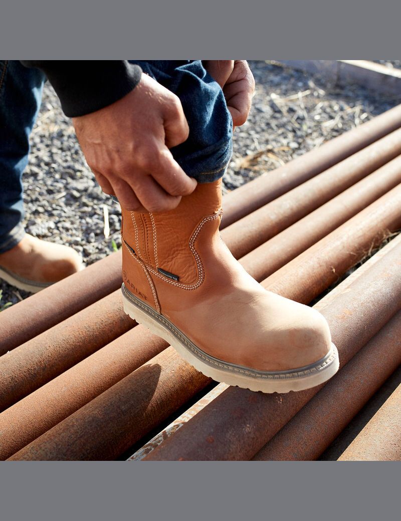 Ariat Rebar Wedge Pull-On Waterproof Composite Toe Work Boot Golden Grizzly | BAHEYC-782