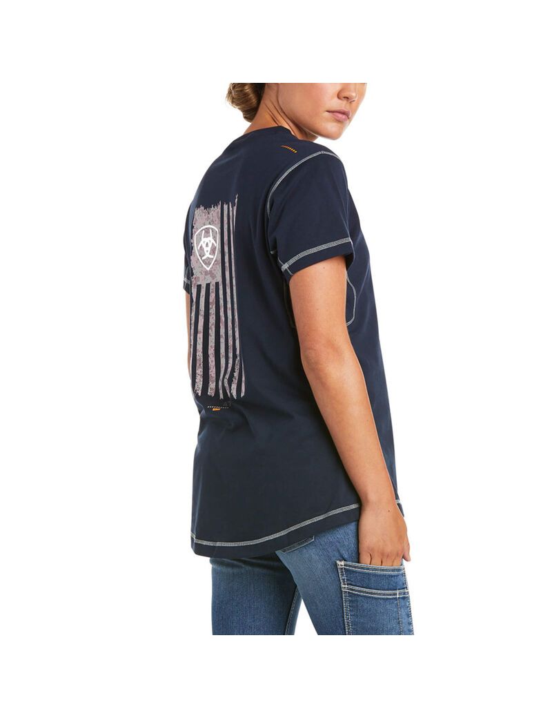 Ariat Rebar Work Woman Camo Flag T-Shirt Navy | FBULDR-921