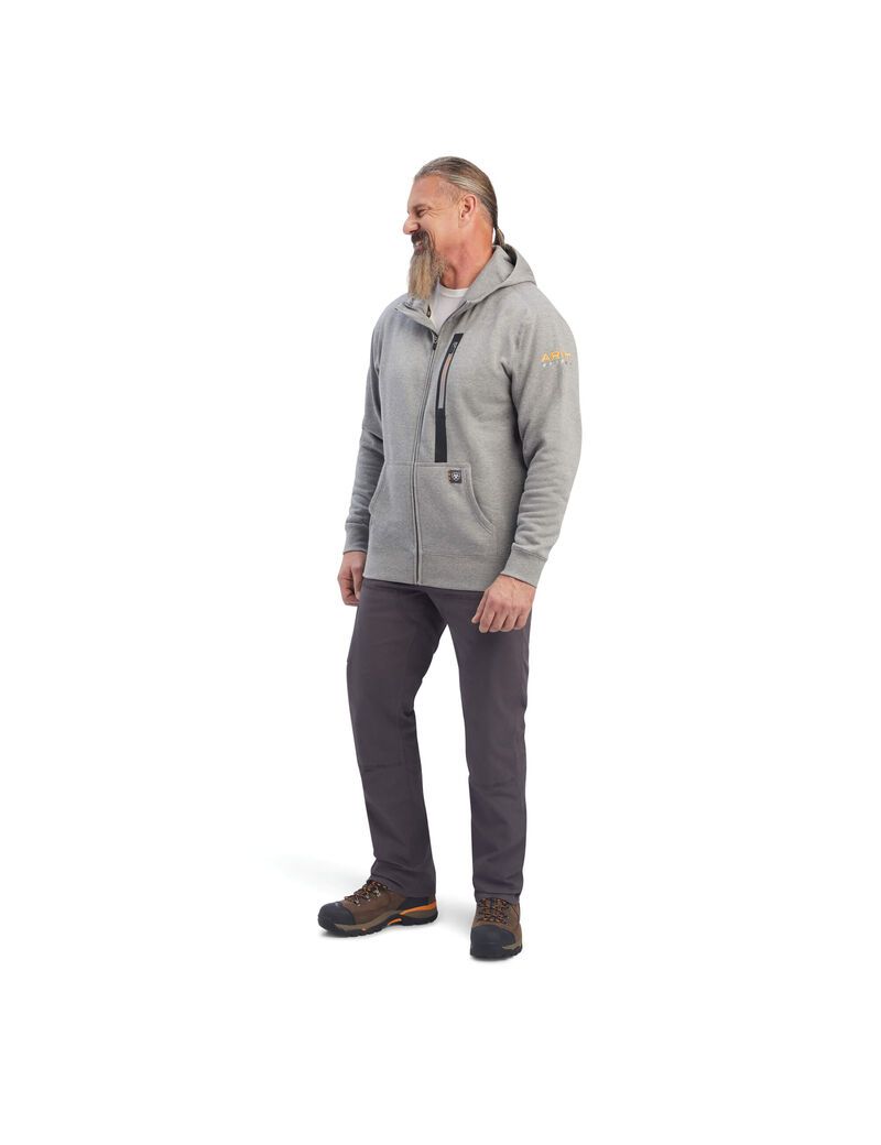 Ariat Rebar Workman Full Zip Hoodie Heather Grey | QMCEUK-081