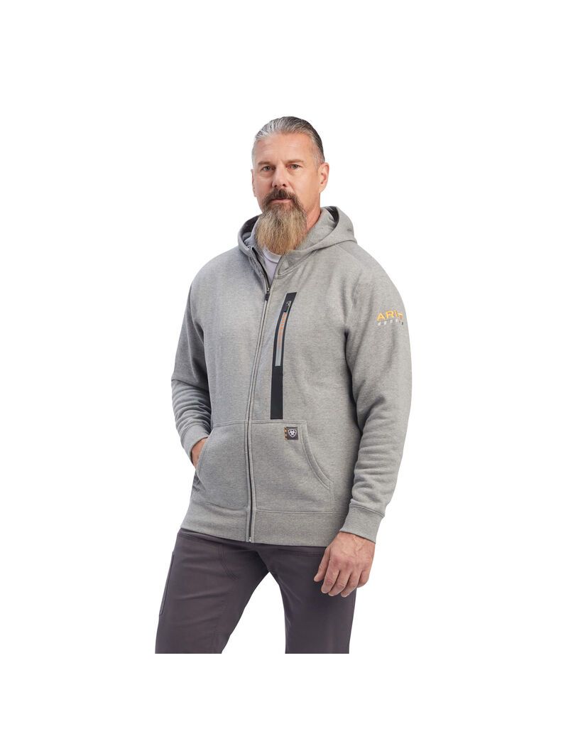 Ariat Rebar Workman Full Zip Hoodie Heather Grey | QMCEUK-081