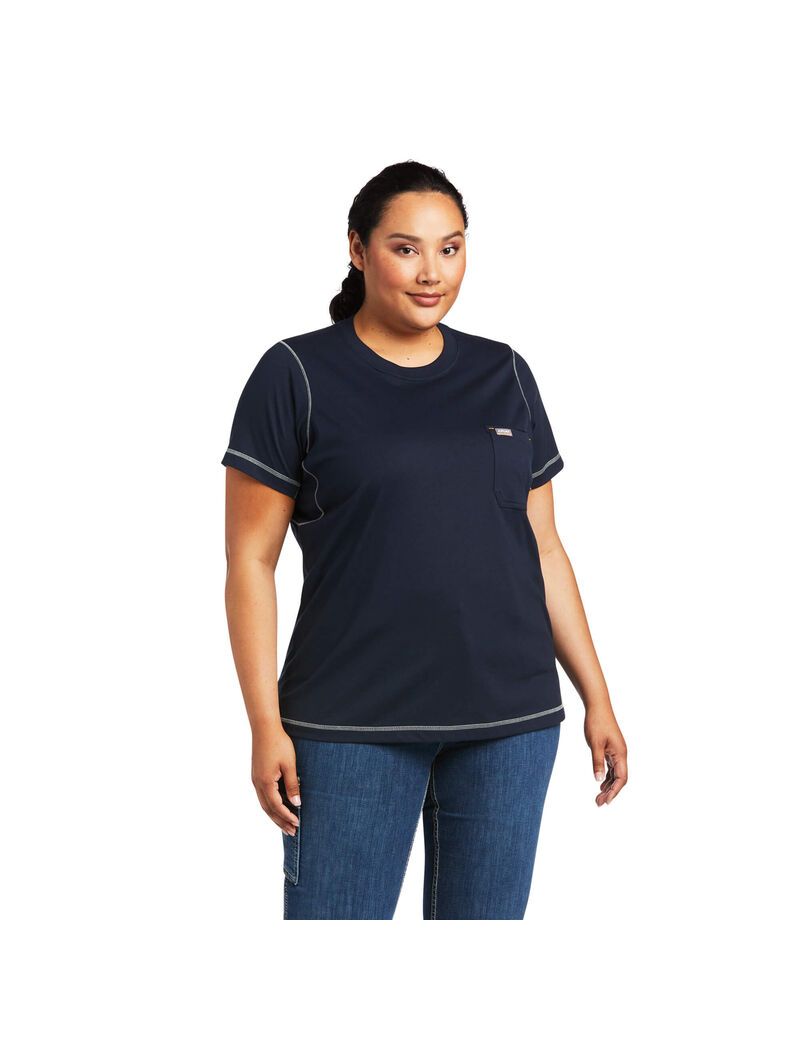 Ariat Rebar Workman Phrase T-Shirt Navy | IHYUEZ-417