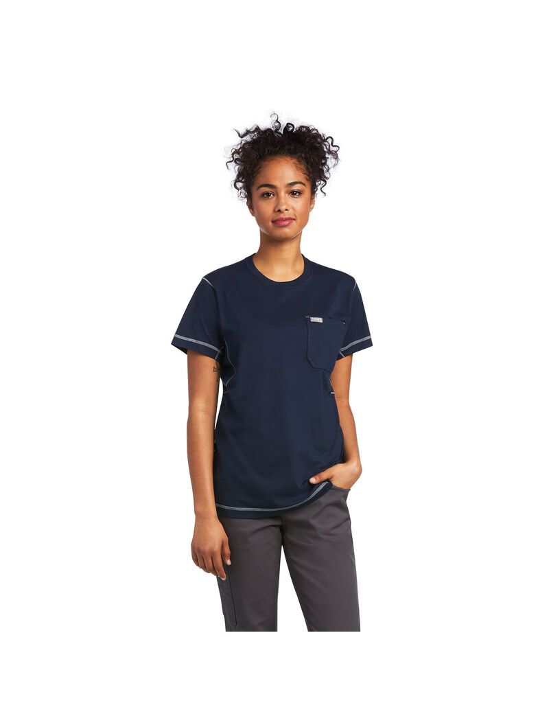 Ariat Rebar Workman Phrase T-Shirt Navy | IHYUEZ-417