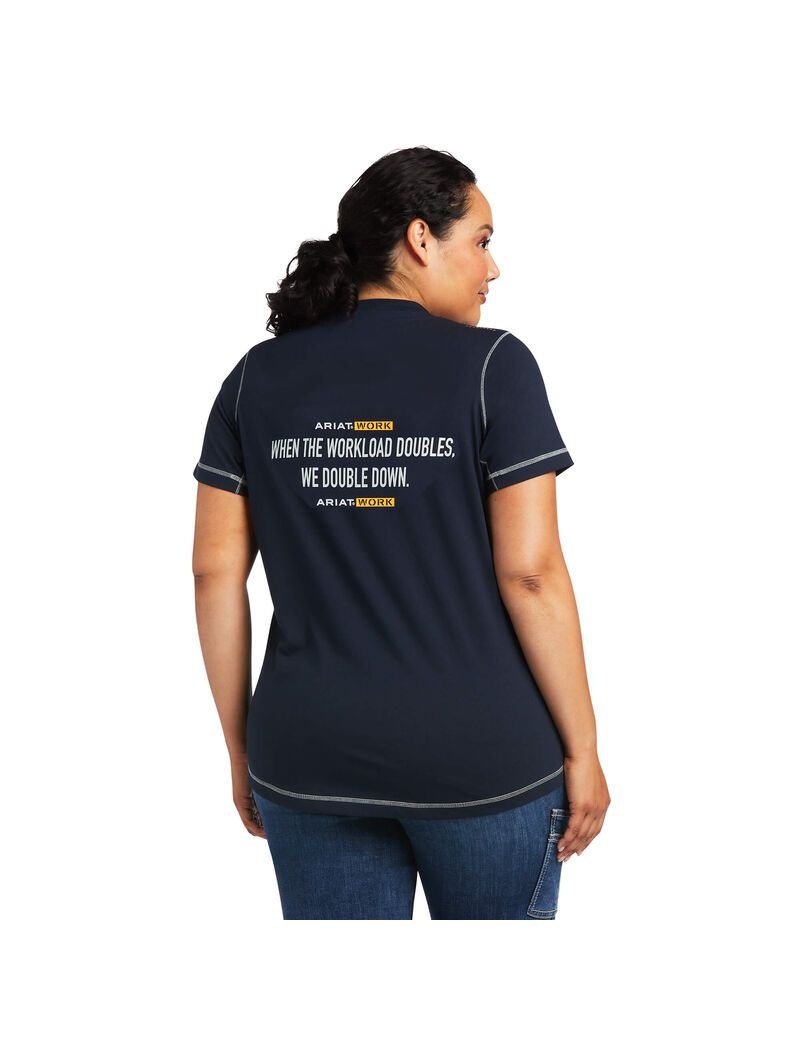 Ariat Rebar Workman Phrase T-Shirt Navy | IHYUEZ-417