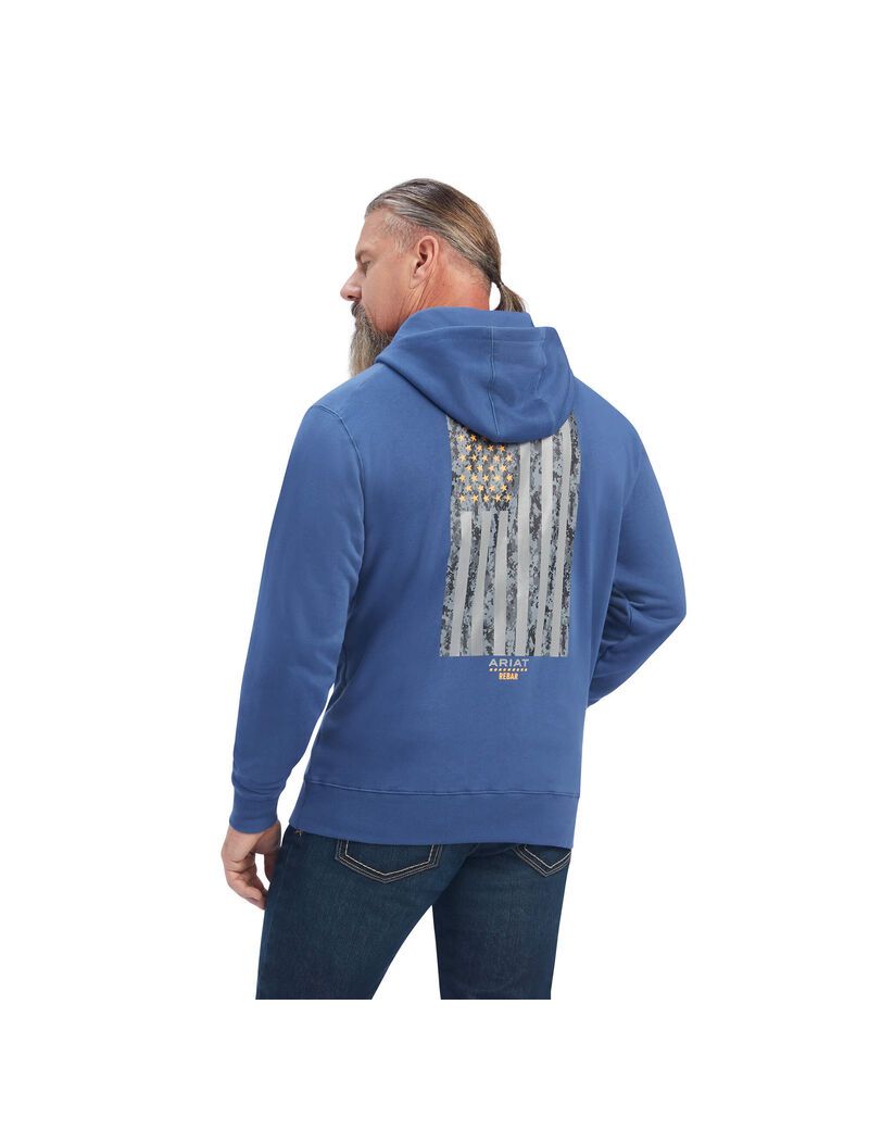 Ariat Rebar Workman Reflective Flag Full Zip Hoodie True Navy | WOBHJR-051