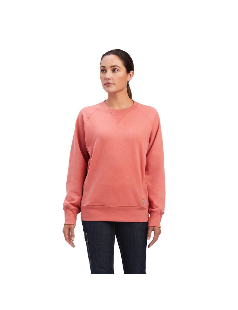 Ariat Rebar Workman Washed Fleece Sweatshirt Faded Rose Heather | PTKCSV-968