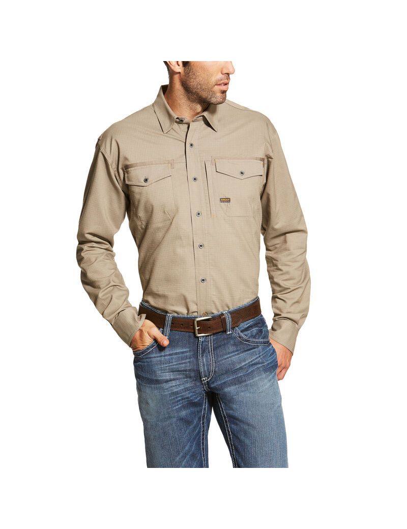 Ariat Rebar Workman Work Shirt Brindle | VCQYWG-316