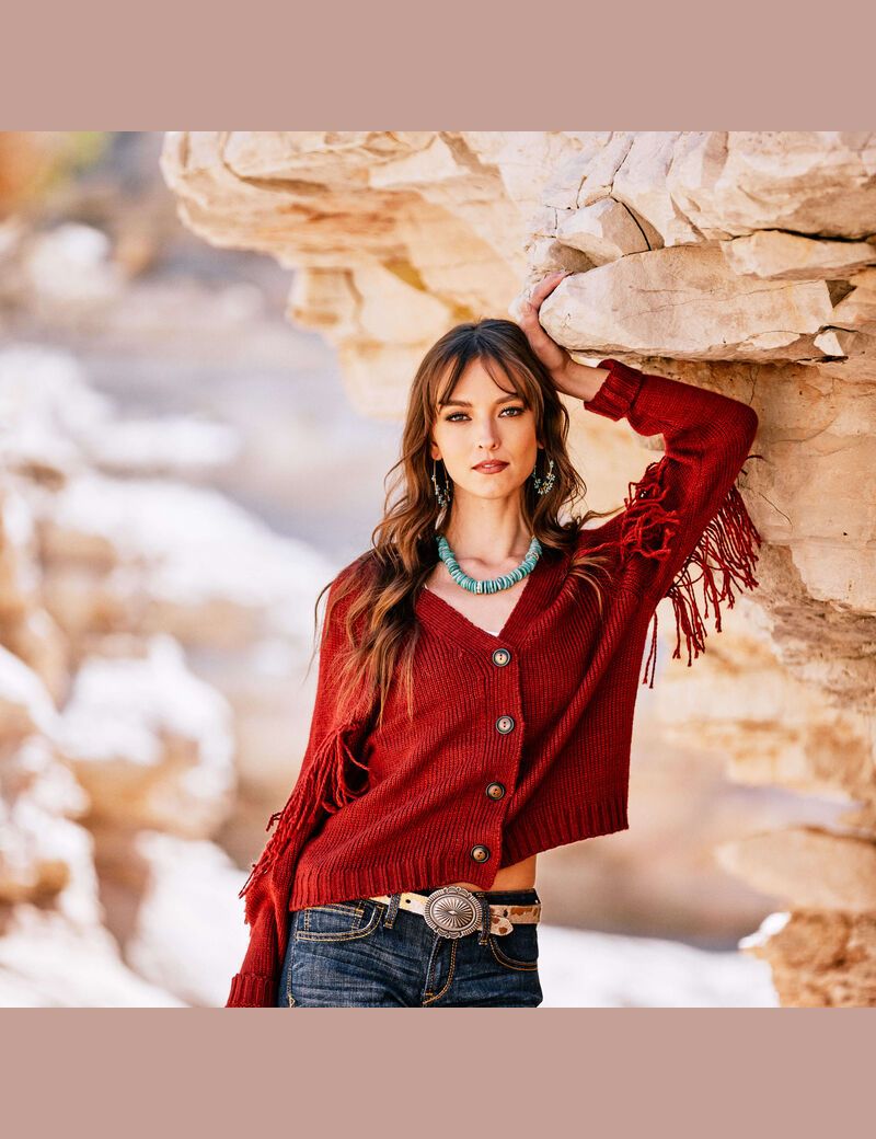 Ariat Red Rock Cardigan Rogue Red | AMGFVU-057