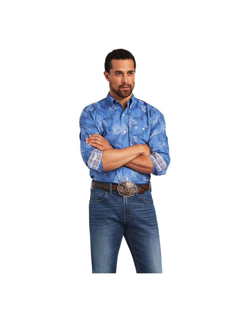 Ariat Relentless Headway Stretch Classic Fit Shirt Dutch Blue | AXTECD-570