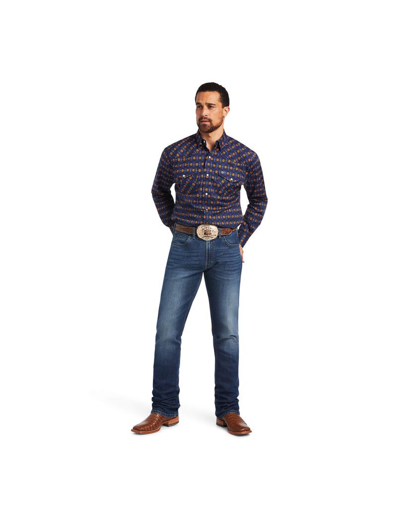 Ariat Relentless Steeled Stretch Classic Fit Snap Shirt Peacoat | CYBGLR-413