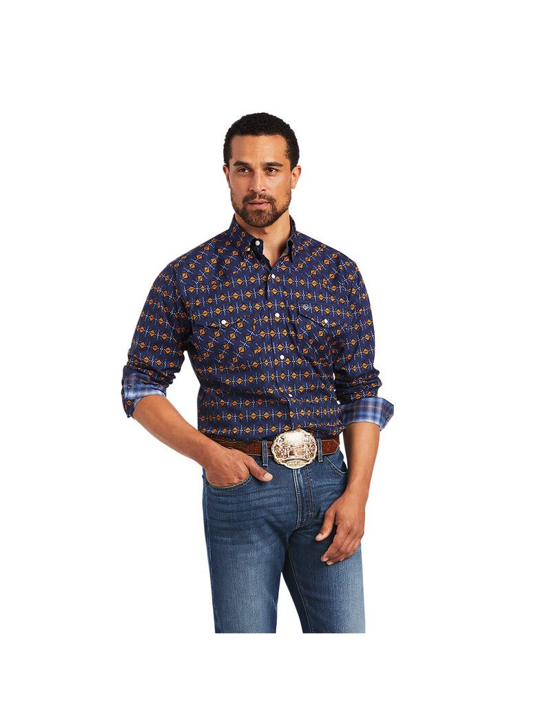 Ariat Relentless Steeled Stretch Classic Fit Snap Shirt Peacoat | CYBGLR-413