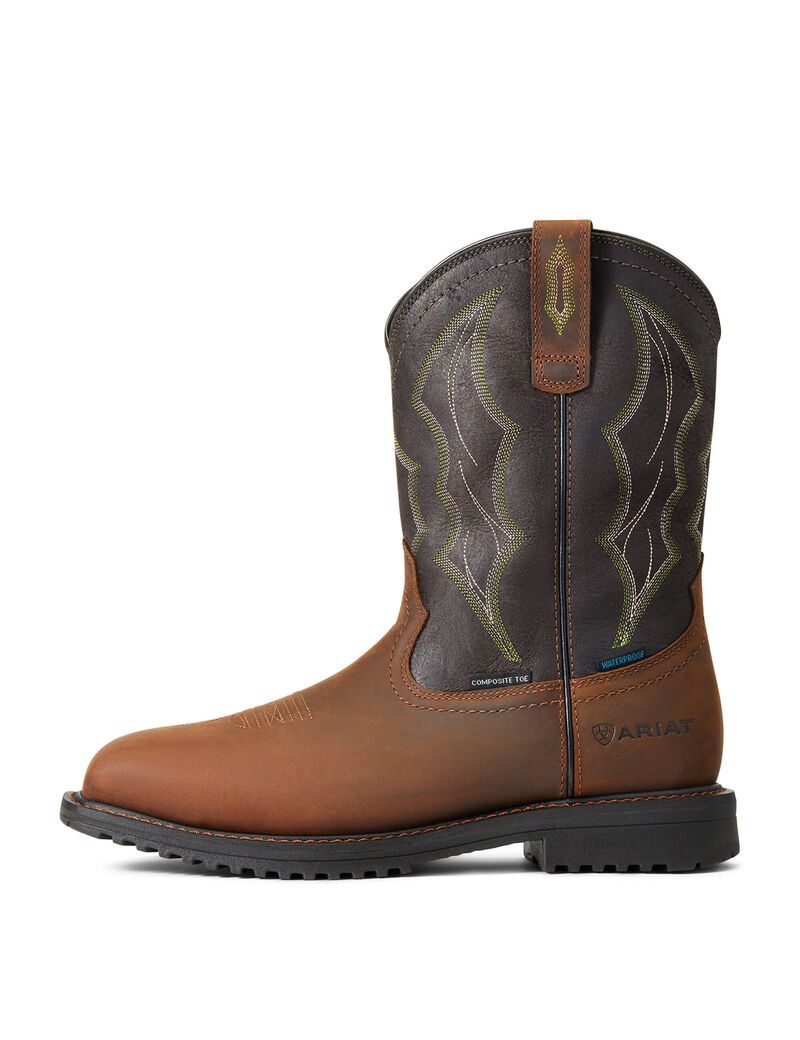 Ariat RigTek Wide Square Toe Waterproof Composite Toe Work Boot Distressed Brown | MCKODY-164