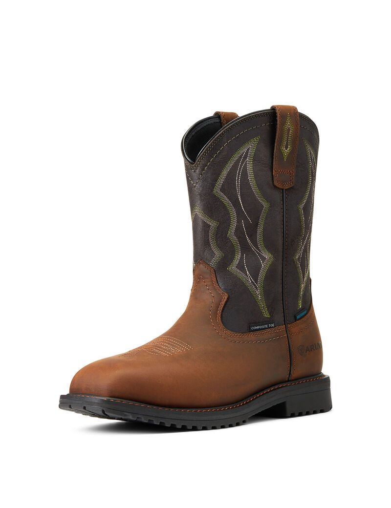 Ariat RigTek Wide Square Toe Waterproof Composite Toe Work Boot Distressed Brown | MCKODY-164